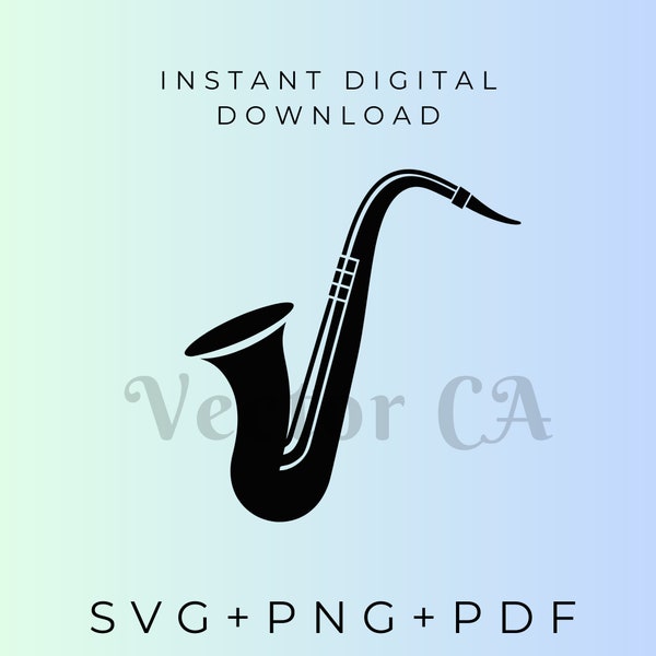 Saxophone Digital Vector Files, SVG for Silhouette, ScanNcut, Cricut Craft Projects, Musical Sax Cutting Templates, Musical Craft Essential