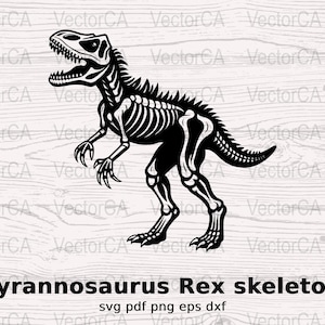 Tyrannosaurus Rex Skeleton SVG PNG, Dinosaur Bone Clipart, Cricut Downloadable Image, Digital Cut File, T-Rex Fossil Design, Craft Printable