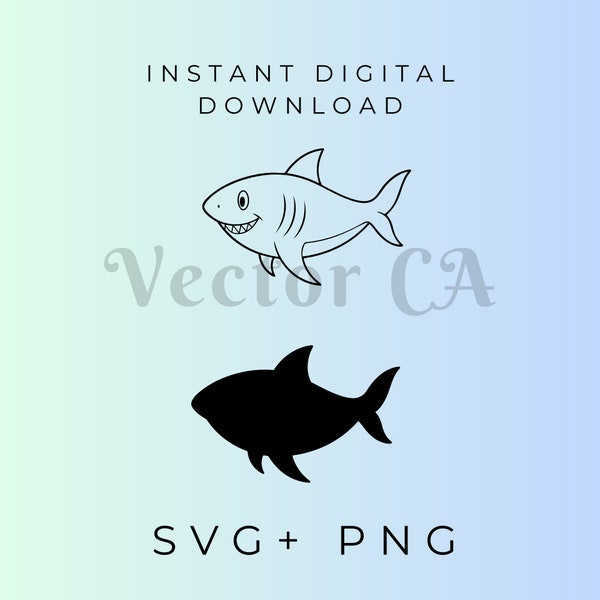 Cute Shark Silhouette SVG - Adorable Ocean Design, Playful Shark Silhouette, Cartoon Shark SVG- Fun Silhouette Clipart, Happy Shark Cut File