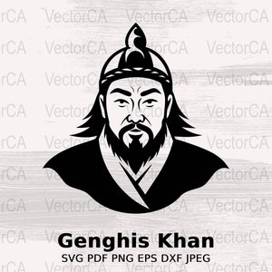 Genghis Khan SVG-afbeelding, afdrukbare Mongoolse krijger erfgoed artwork, instant digitale download, doe-het-zelf ambachten, decor, legende historische figuur