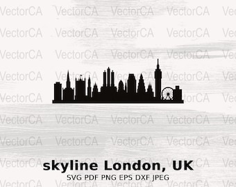 Silueta de Londres SVG, gráfico digital de paisaje urbano del Reino Unido, descarga instantánea, imagen vectorial para uso comercial, silueta urbana, SVG del centro de Londres