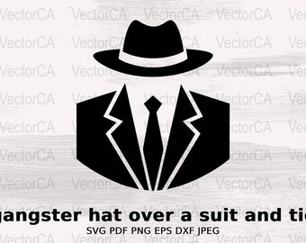 Digital Download Gangster Hat, Suit, and Tie SVG Image, Professional Attire Clipart, Vintage Mafia Style Illustration for Cricut, Silhouette
