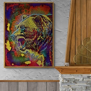Abstract Bear Art Print: Primal Radiance, Man Cave Decor