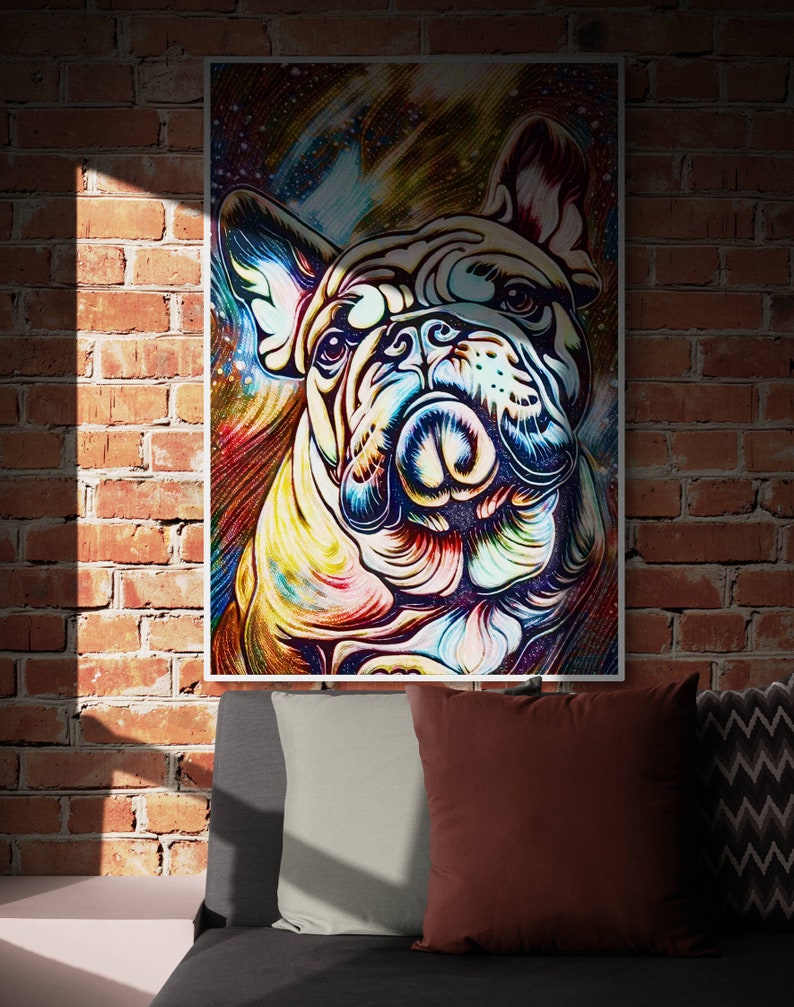 Colorful Abstract Bulldog Portrait Dog Print Wall Art Dog Lovers Gift