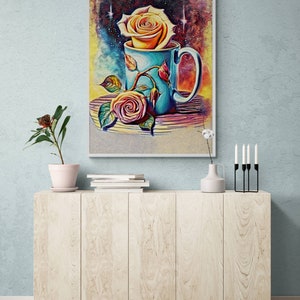 Still Life Art Print Flower Poster Prints Whimsical Floral Art Prints Rose Artwork For Home Wall Decor For Living Room Wall Art Women Gifts