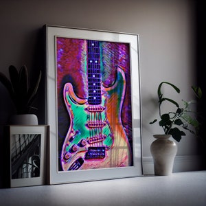Electric Guitar Art Print: Psychedelic Music Room Decor