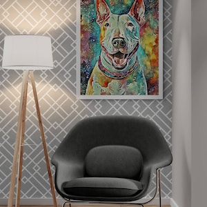 Bull Terrier Wall Art | Cosmic Watercolor Inspired Dog Print | Nebula Pet Portrait Poster | Modern Abstract Animal Artwork for Dog Lovers
