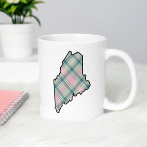 Maine State Pink Plaid Pattern 15 oz Coffee Mug