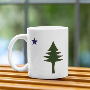Vintage Maine State Flag Pine Tree and Star 15 oz Coffee Mug