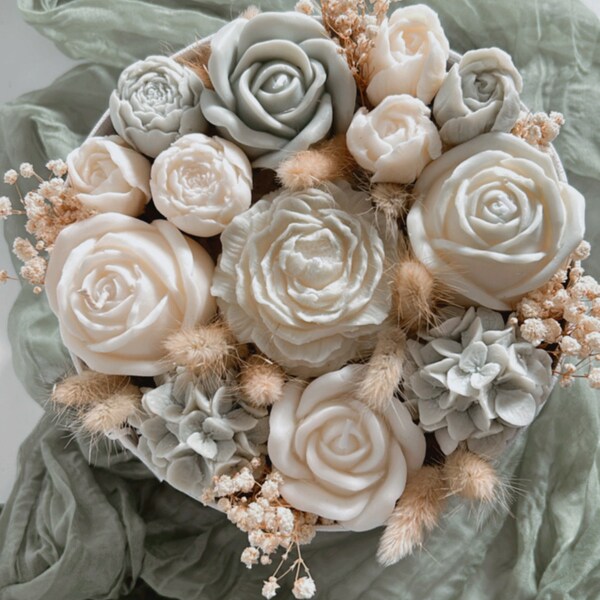 bouquet di fiori in cera di soia , fiore , festa della mamma, candela