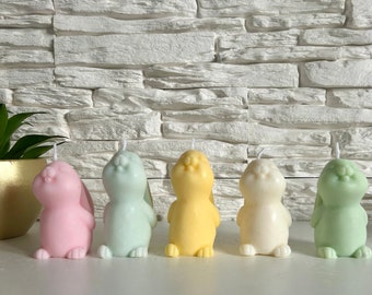 Soy wax rabbit, place card, candle, pink, yellow, light blue green