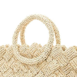 Casual Hollow Out Cutout Shoulder Cotton Thread Woven Bag Lazy Wind Portable Straw Weaved Bag Seaside Vacation Beach Bag Women Bag