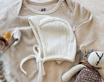 Ivory Rib Knit Classic Baby Bonnet 0-3 Months