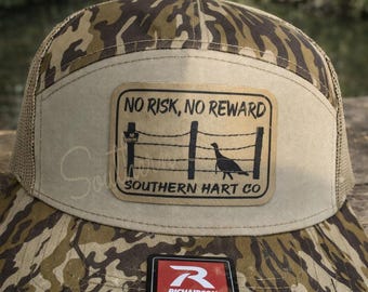 No Risk No Reward Camo Trucker Hat | Southern Hart Co Hat | Richardson Flat Bill Snapback | Hunting Outdoor Cap