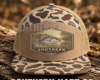 Crappie Fishing Duck Camo Trucker Hat | Southern Hunting Hat | Mesh Snapback Cap | Outdoor Camo Hat | Southern Hart Co