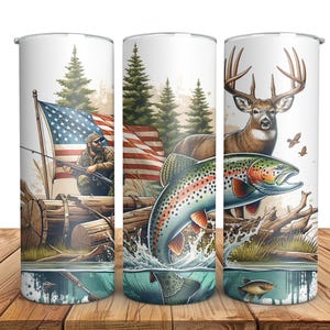 American Trout Fishing Deer Camo 20oz Skinny Tumbler Wrap,  Sublimation Design, Straight Tumbler, Instant Digital Download PNG, Tumbler Wrap