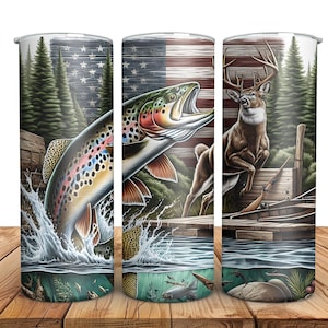 American Trout Fishing Deer Camo 20oz Skinny Tumbler Wrap,  Sublimation Design, Straight Tumbler, Instant Digital Download PNG, Tumbler Wrap