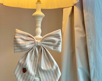 Handmade Large Decorative Fabric Bow, Bow Décor, Door Hanger, Spring Decoration, Ticking and Gingham Fabric