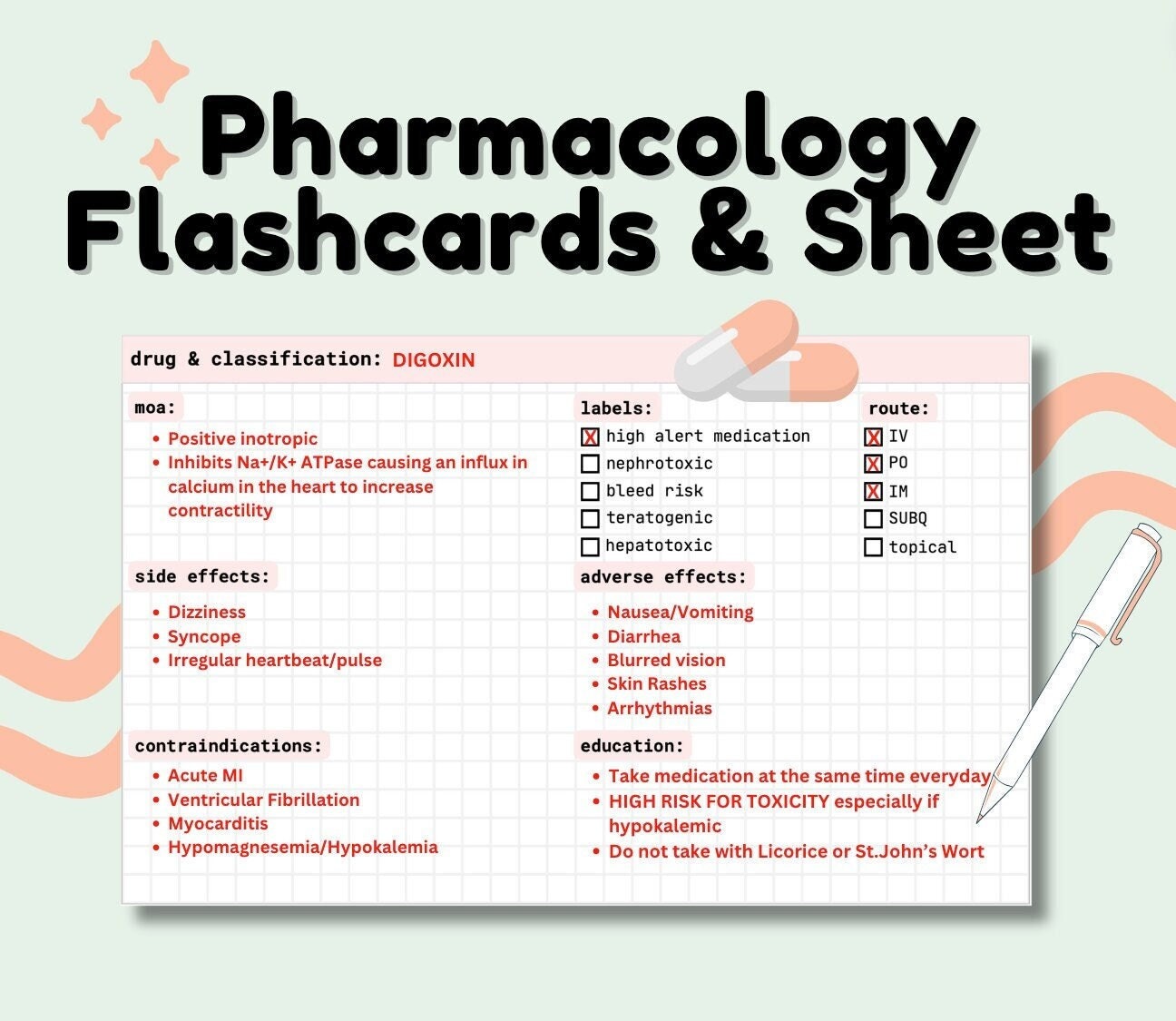 Complete Pharmacology Flashcards- Pharmacology Flashcard Bundle- Revision Cards For Nursing- Medical, Pharmacy School
