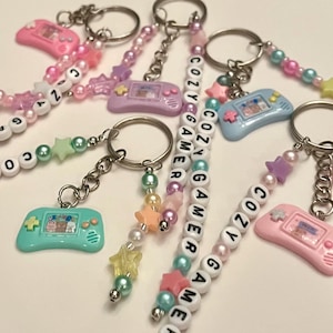 COZY GAMER Keychain for Gamers Gift Console Shaped Charm Cute with Stars Pastel Colors