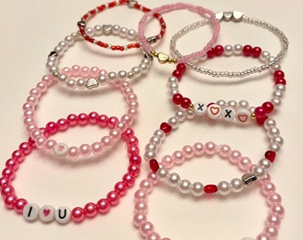 Valentine’s Day Bracelet Valentine’s Day Gift for Valentine XOXO Bracelet I Love You Stack Bracelets Valentine’s Day Handmade Gift