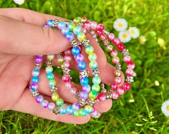 Flowers Bracelet Beaded Mermaid Beads Shimmering Rainbow colors Jewelry Floral Design Gift for Her