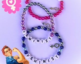 FEMINIST Bracelet Beaded Elastic Stretch Bracelet with Bead Letters Gift for Feminist Accessories Feminism Jewelry Womens Rights
