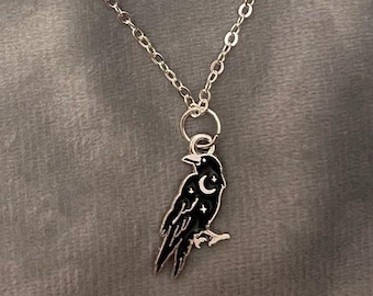 Magic Raven Necklace Crow Jewelry Wicca Gift Pagan Pendant Star Silver Imitation Crescent Moon Godess Jewelry