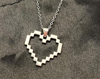 Pixel Heart Necklace for Video Game Lover  Gift for Gamer Jewelry Silver Imitation Video Game Necklace for Woman