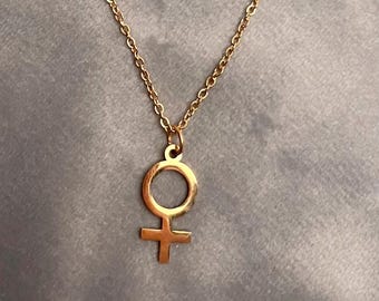 Goldene feministische Halskette weibliches Symbol Geschenk für feministischen Minimalistischen Schmuck Frau Symbol Halskette Venus Symbol Gold Nachahmung