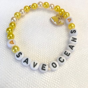 SAVE OCEANS Bracelet Yellow Beaded with Whale Charm Summer Jewelry