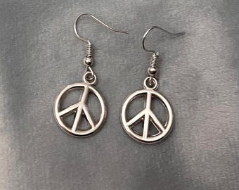 Peace Earrings Peace Symbol Silver Imitation Boho Earrings Peace Sign