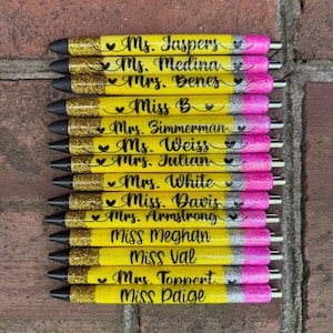 Personalized Glitter Pencil Pens-Teacher Gift - Student Gift - Custom Name Refillable - Teacher Appreciation - End of School year gift