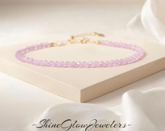 Rose Quartz Bracelet: Delicate Natural Stone, Self Care & Emotional Balance, Gift for Women