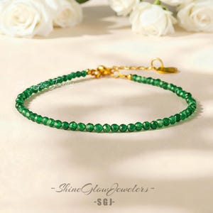 Emerald Bracelet, Luxury Gemstone Jewelry, Natural Healing Energy, Dainty Layering Bracelet for Women, May Birthstone Gift, Heart Chakra image 1