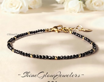 2 mm zwarte spinel armband, delicate armband met natuurstenen kralen, helende kristallen armband, spirituele beschermingsarmband, cadeau voor haar