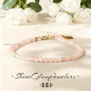 Rose Quartz Bracelet, Pink Rose Quartz Beaded Dainty Bracelet, Healing Crystal Delicate Bracelet Spiritual Protection Bracelet Gift for her