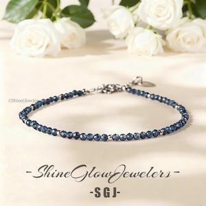 Pulsera delicada de zafiro con cuentas de piedras preciosas azul marino, pulsera fina de la amistad azul, pulsera de piedra pequeña de 2 mm, regalo de cristal ajustable