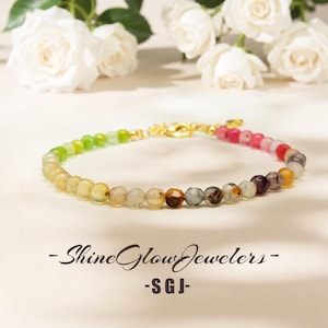 Watermelon Tourmaline Bracelet, 3mm Beads Natural Gemstone, Minimalist Dainty Jewelry, Healing Energy Protection Gift, Delicate Stretch