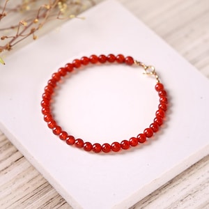 Carnelian Bracelet, Carnelian Beaded Dainty Bracelet, Healing Crystal Delicate Bracelet Spiritual Protection Bracelet Christmas Gift for her