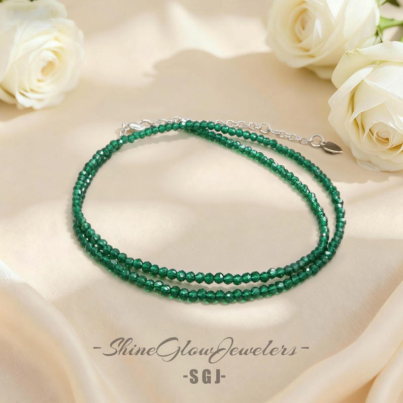 Emerald Bracelet, Luxury Gemstone Jewelry, Natural Healing Energy, Dainty Layering Bracelet for Women, May Birthstone Gift, Heart Chakra image 7