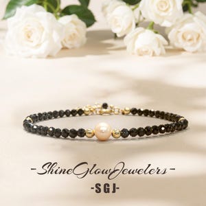 Black Tourmaline Bracelet, Natural Stone Beaded Dainty Bracelet Healing Crystal Delicate Bracelet Spiritual Protection Bracelet Gift for her