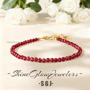 Garnet Beaded Bracelet: Natural Red Stone, Healing Crystal Jewelry