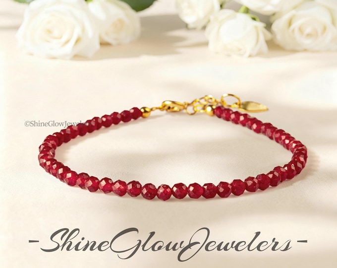 Garnet Beaded Bracelet: Natural Red Stone, Healing Crystal Jewelry