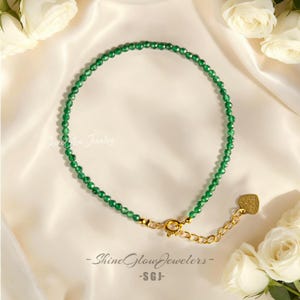 Emerald Bracelet, Luxury Gemstone Jewelry, Natural Healing Energy, Dainty Layering Bracelet for Women, May Birthstone Gift, Heart Chakra image 3