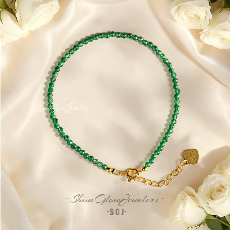 Emerald Bracelet, Luxury Gemstone Jewelry, Natural Healing Energy, Dainty Layering Bracelet for Women, May Birthstone Gift, Heart Chakra image 3