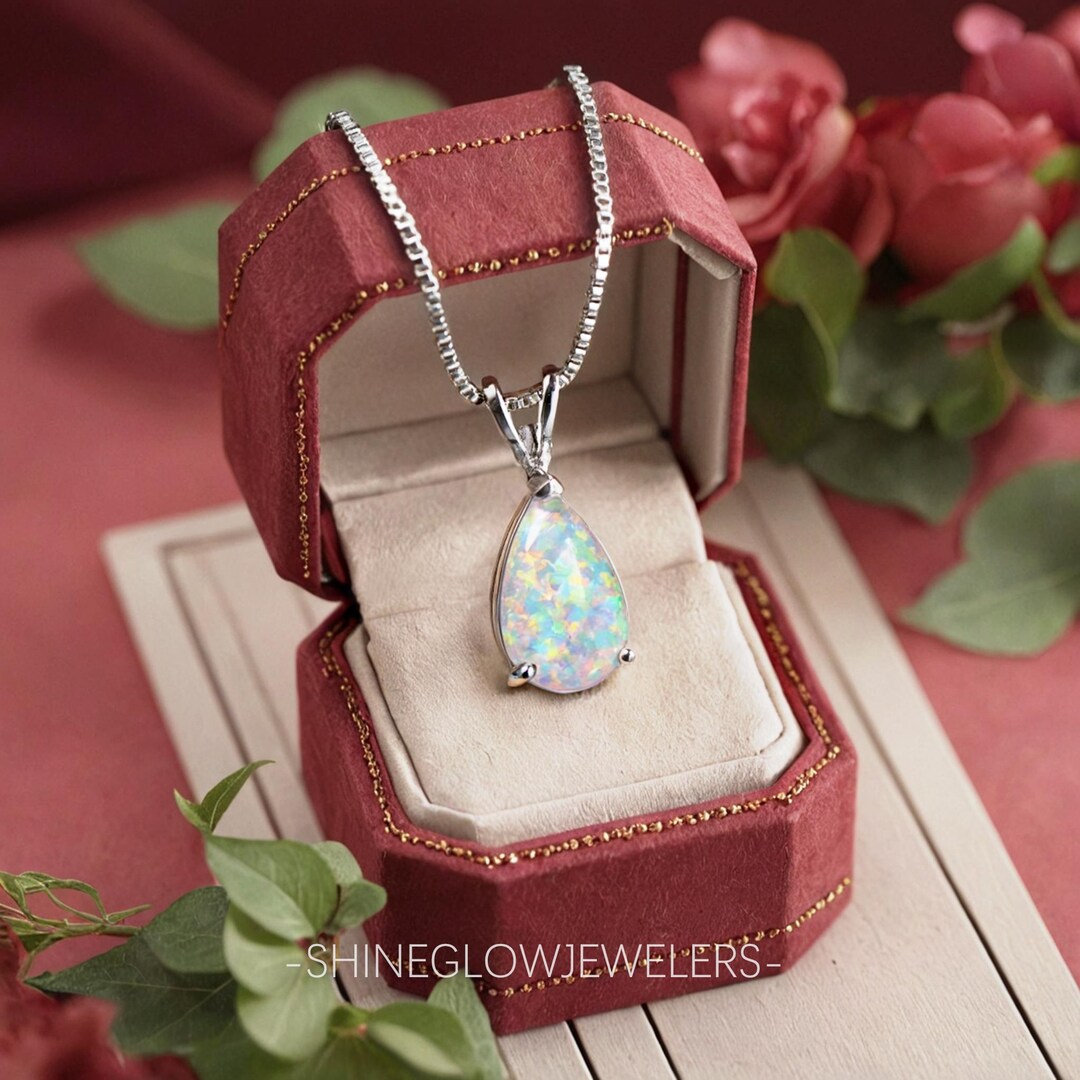Minimalist Opal Stone Pendant - White Opal Teardrop Dainty Necklace ...