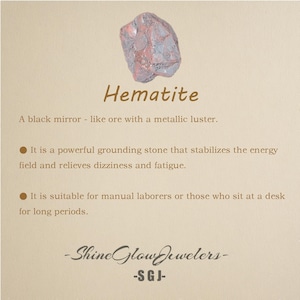 May include: A close-up of a Hematite crystal, a black mirror-like ore with a metallic luster. It is a powerful grounding stone that stabilizes energy and relieves dizziness and fatigue. It is suitable for manual laborers or those who sit at a desk for long periods. -Shine Glow Jewelers- -SGJ-