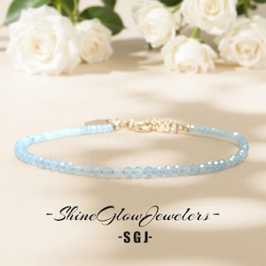 Bransoletka z akwamarynu, delikatna bransoletka z koralików z kryształu akwamarynu, delikatna bransoletka z kryształu leczniczego, bransoletka z ochroną duchową, prezent dla niej