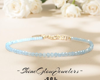 Aquamarine Bracelet, Aqua Crystal Beaded Dainty Bracelet, Healing Crystal Delicate Bracelet Spiritual Protection Bracelet Gift for her